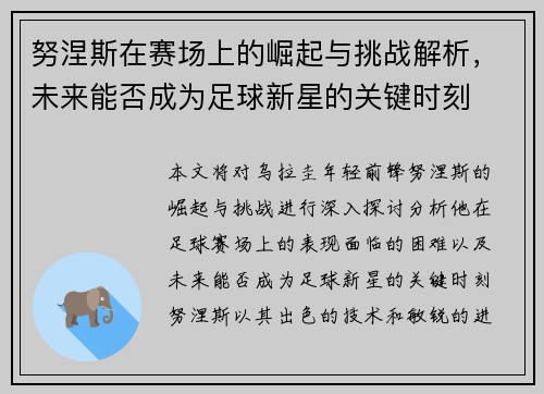 努涅斯在赛场上的崛起与挑战解析，未来能否成为足球新星的关键时刻